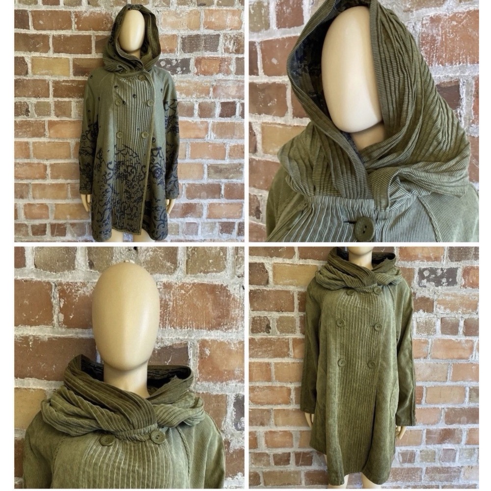 Avante Garde Coat Cloak Lagenlook Reversible Olive Green & Black Women's Large